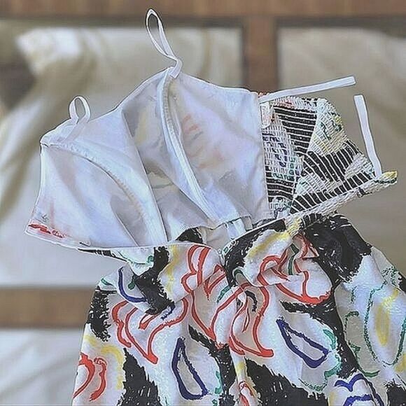 Vtg strapless bustier abstract print a-line maxi dress - Picture 10 of 13